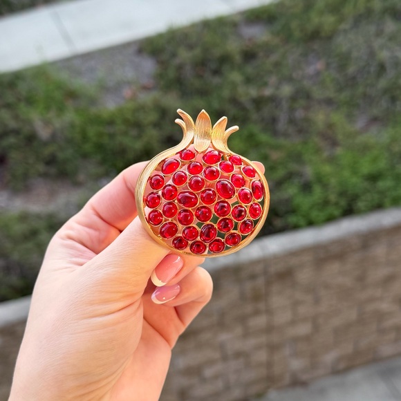 Pomegranate Red Crystal Brooch | Gold-Tone Statement Pin - Picture 2 of 3